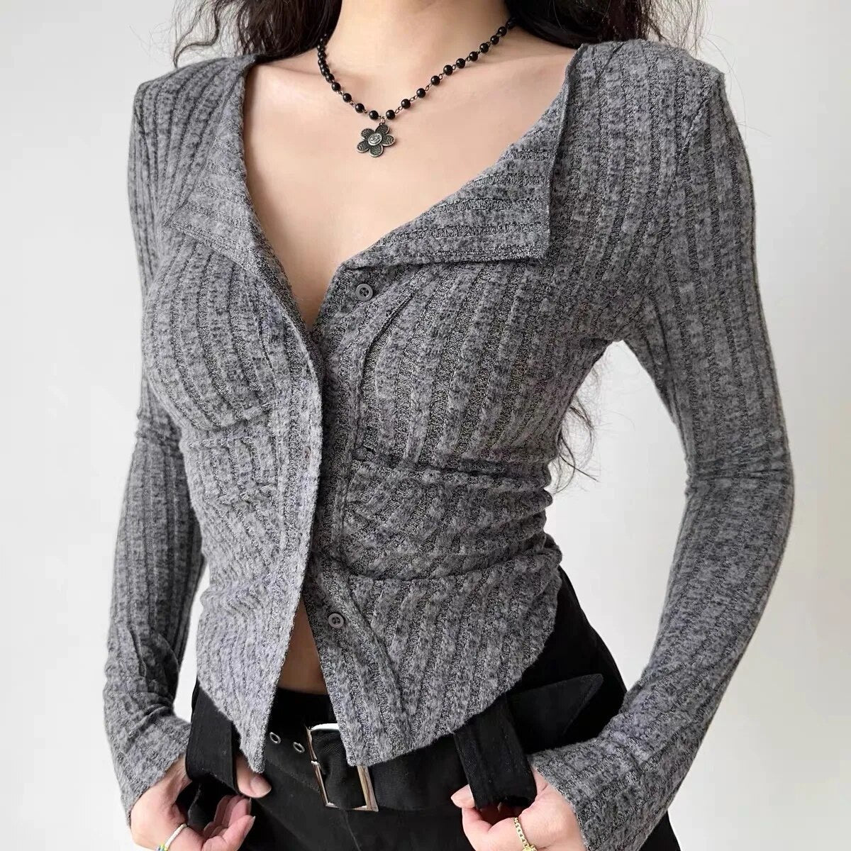 Y2k Long Sleeves Knitted Cardigan