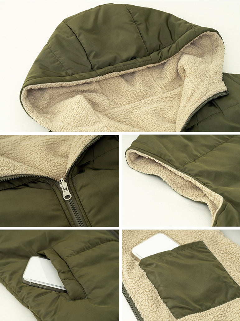 Elegant Puffer Vest with Hood and Sherpa Lining for Cozy Outings