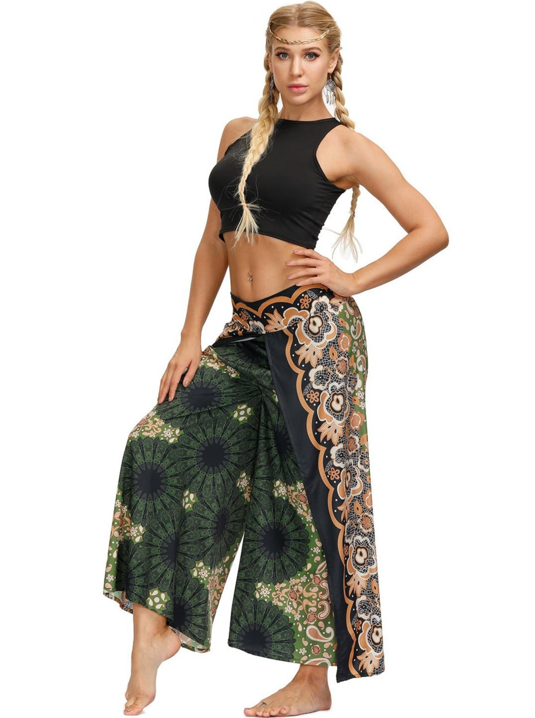 Pantalones de baile y yoga con estampado digital de pierna ancha 