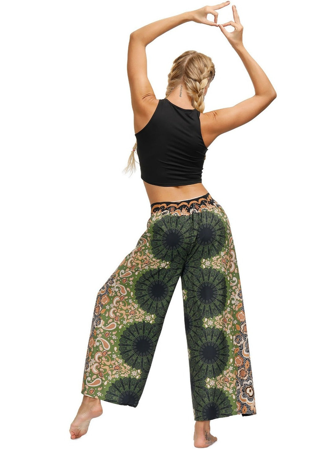 Pantalones de baile y yoga con estampado digital de pierna ancha 