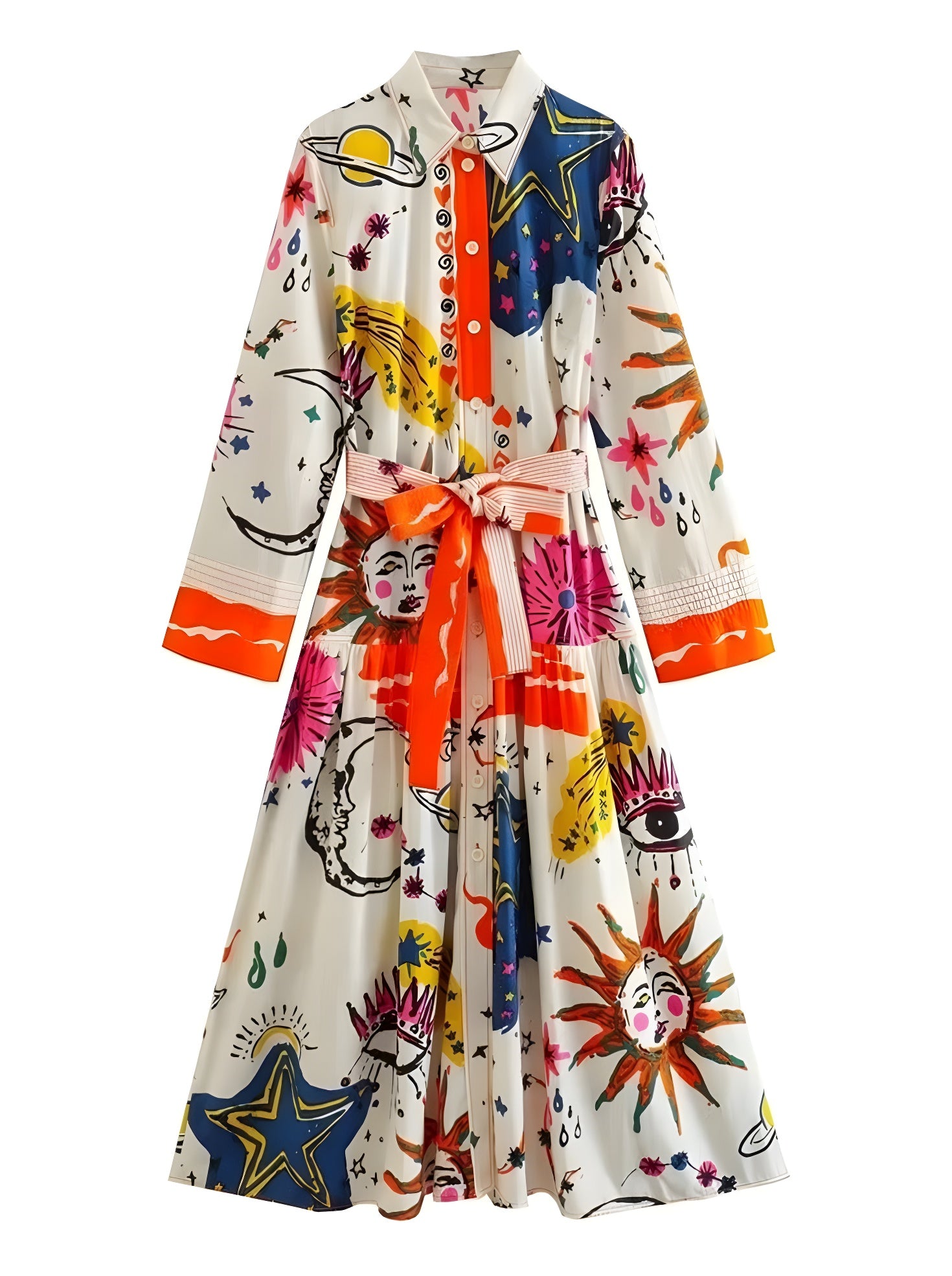 Vestido midi elegante de verano con estampado gráfico y corte en A 