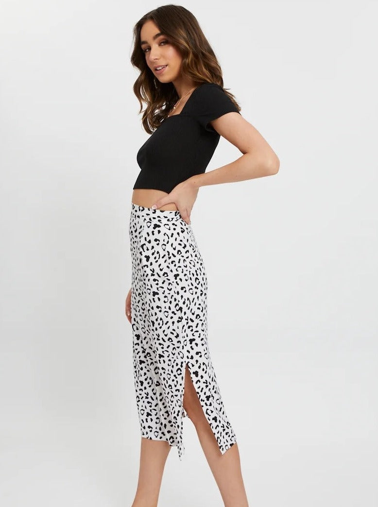 Leopard Print Chiffon High Waist Slit Skirt