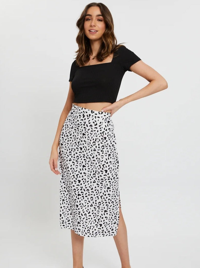 Leopard Print Chiffon High Waist Slit Skirt