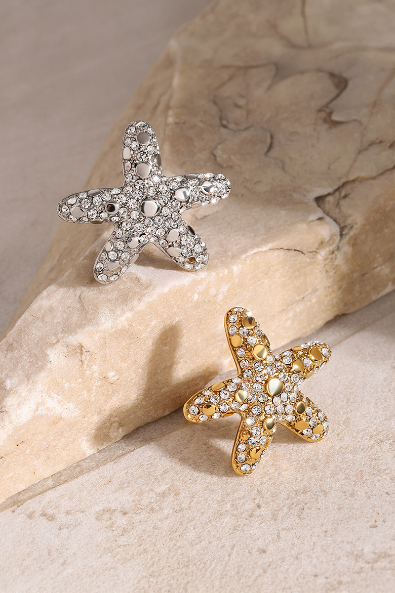 Anillo de diamantes de lujo con forma de estrella de mar