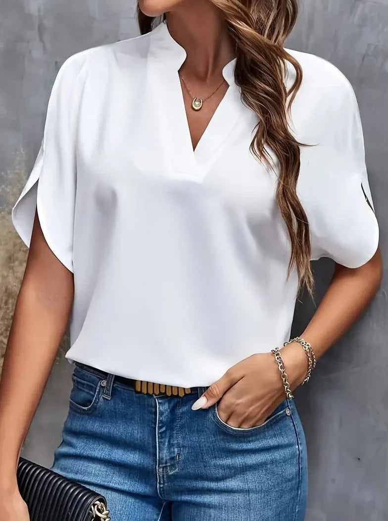 Blusa elegante de escote en V profundo y manga corta 