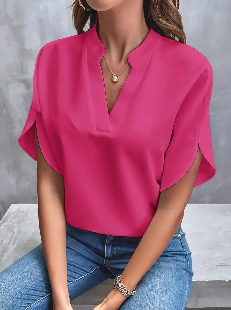 Blusa elegante de escote en V profundo y manga corta 