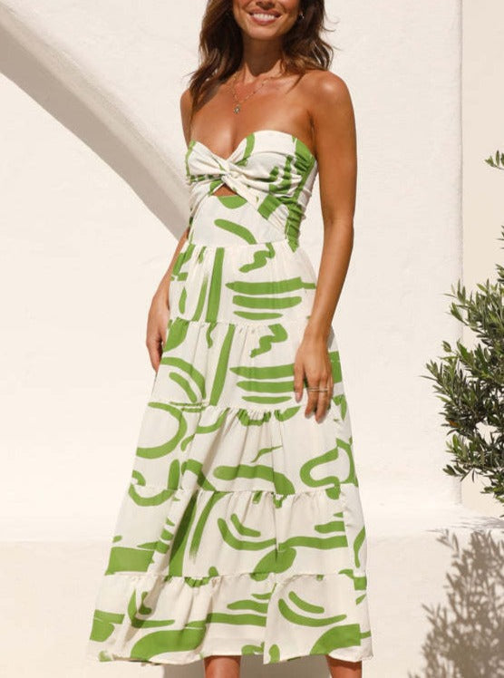 Vestido tubo midi verde con estampado floral 