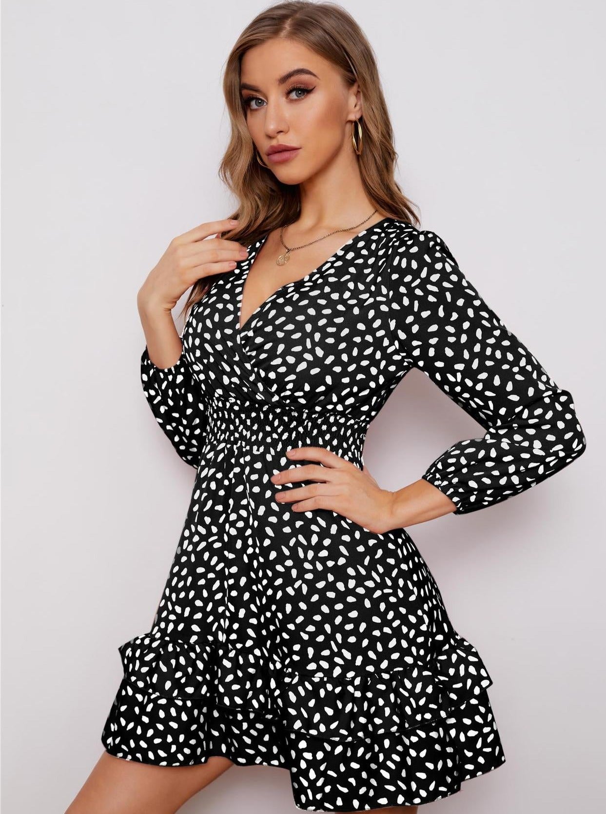 V-Neck High Waist Allover Print Summer Dress