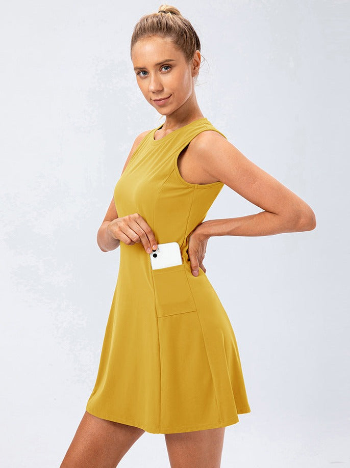 Vestido de tenis de una pieza casual para damas de color amarillo 