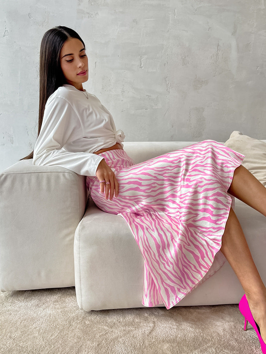 Zebra Striped Pink Midi Skirt