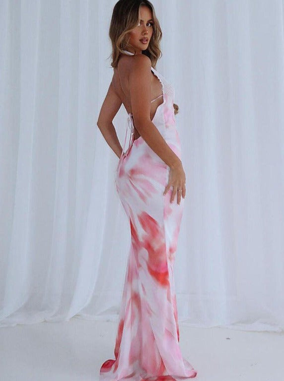 Vestido con escote en V y cordones con efecto tie dye 