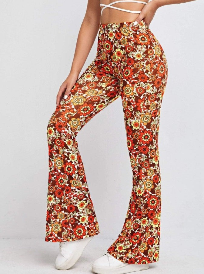 Pantalones sexis con cintura alta y estampado floral 