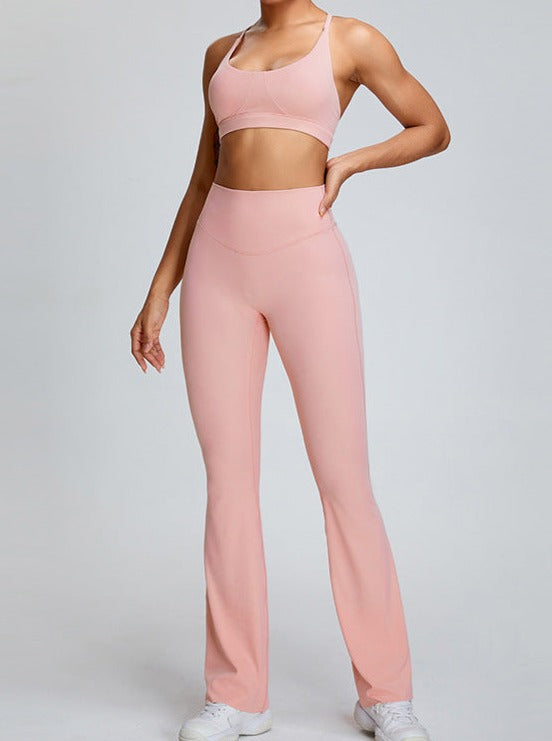 Pantalones de yoga de cintura alta con control de abdomen de color rosa 