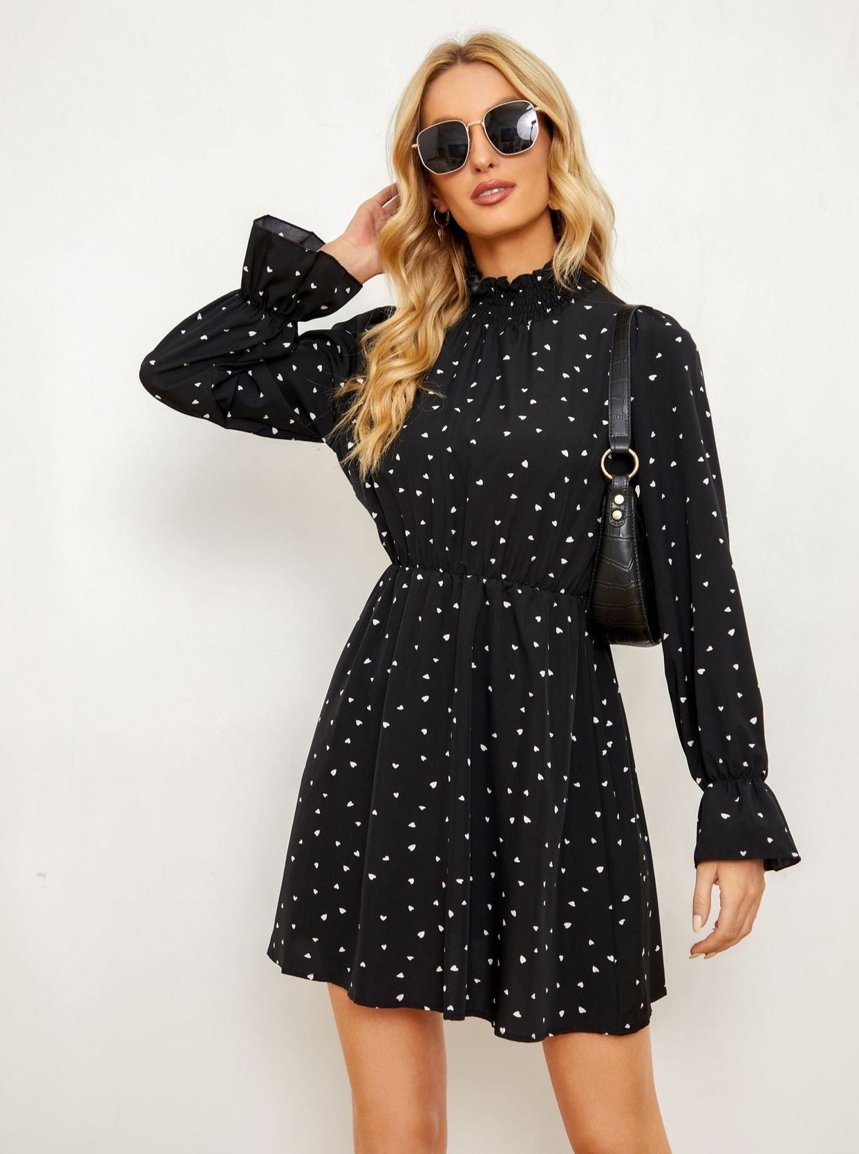 Black Half Turtle Neck Long Sleeve Mini Dress