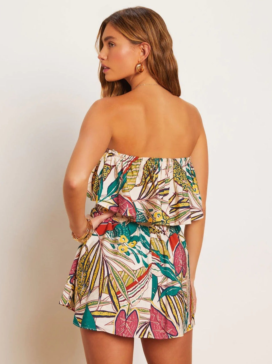 Vestido tubo sin tirantes con estampado tropical verde 