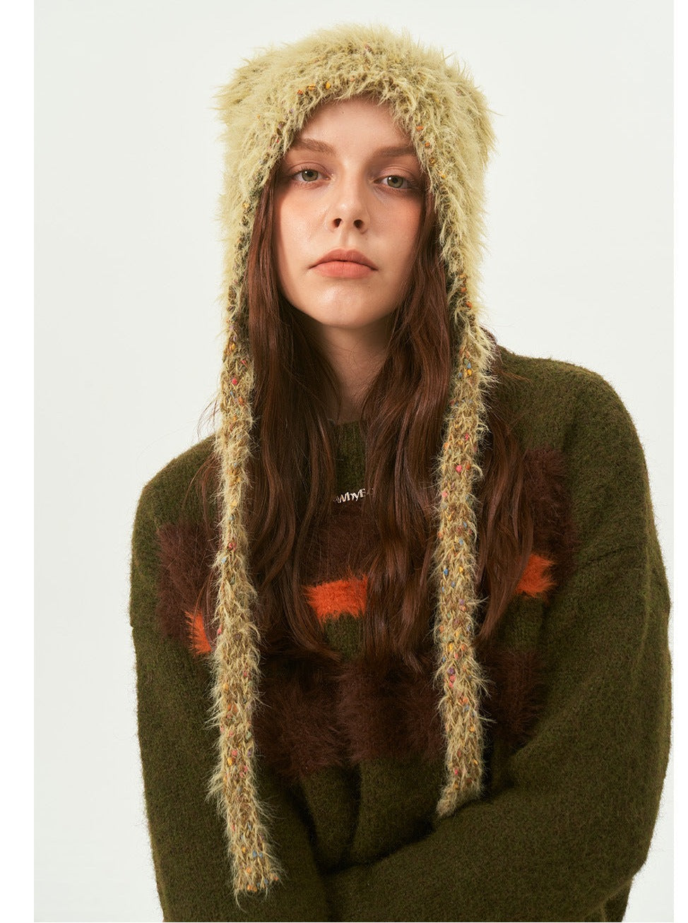 Gorro de invierno cálido con forma de oso verde para mujer