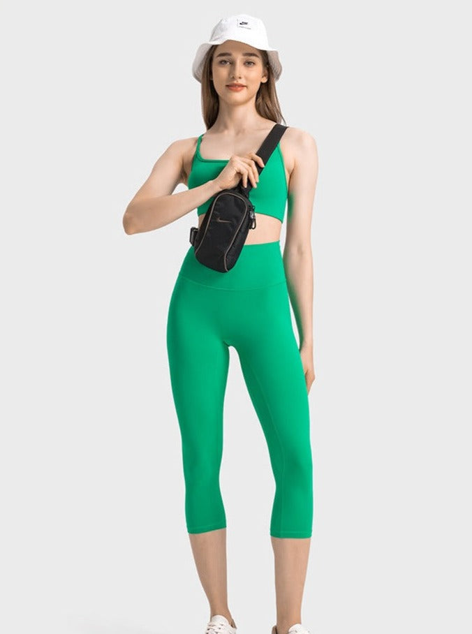 Pantalones de yoga elásticos de cintura alta para ejercicio de color verde