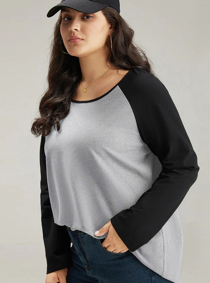 Blusa informal de manga larga con empalme suelto 