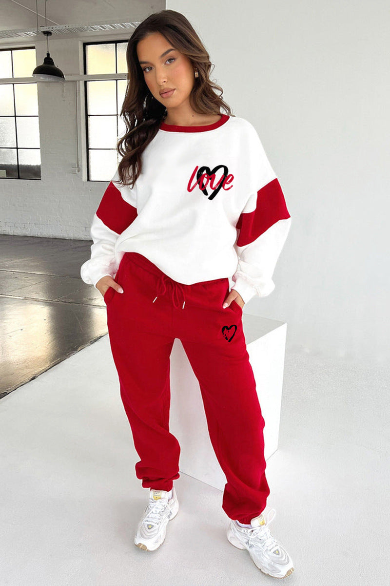 Conjunto de sudadera y pantalón casual con estampado "Love" para mujer