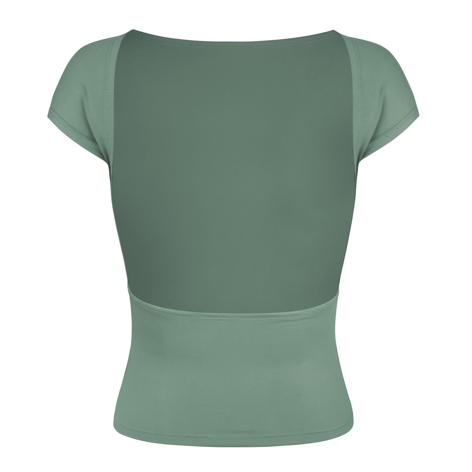 Green Sexy Backless Slim Breathable Short Sleeve Shirt