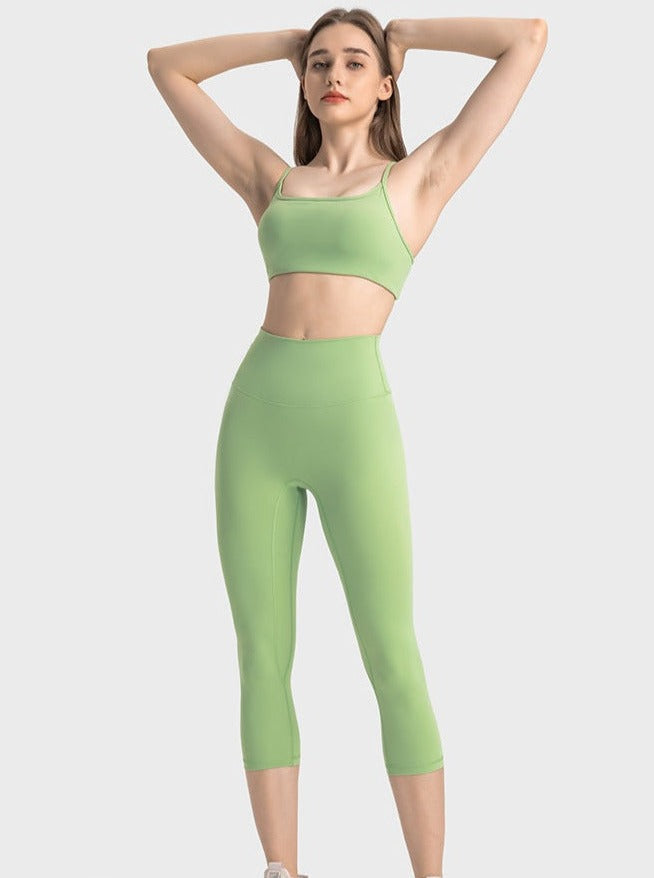 Pantalones de yoga elásticos de cintura alta para hacer ejercicio en color verde manzana