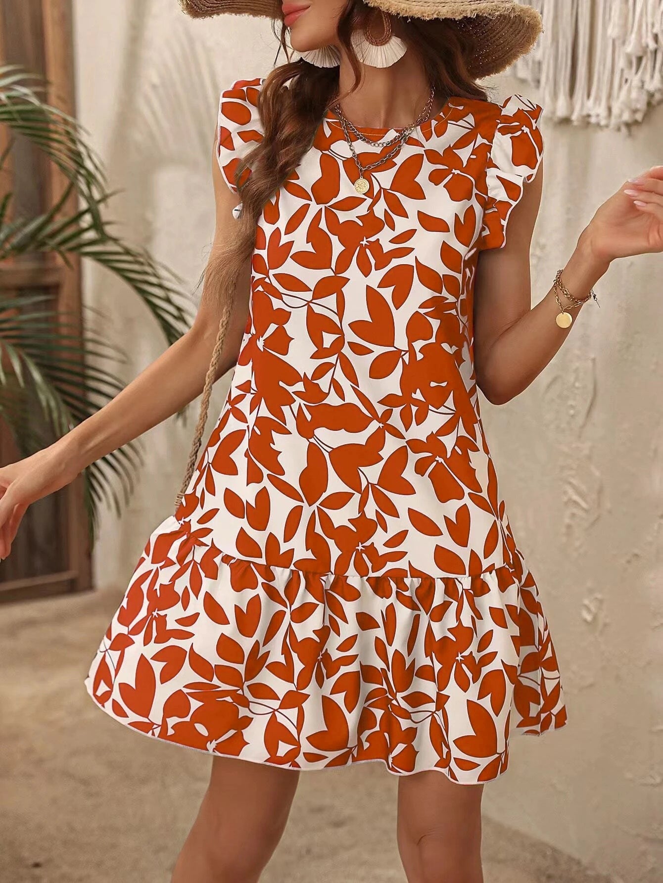 Elegante minivestido de manga corta con estampado floral 