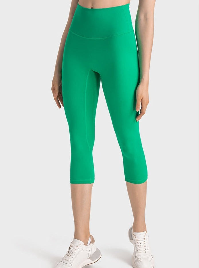 Pantalones de yoga elásticos de cintura alta para ejercicio de color verde