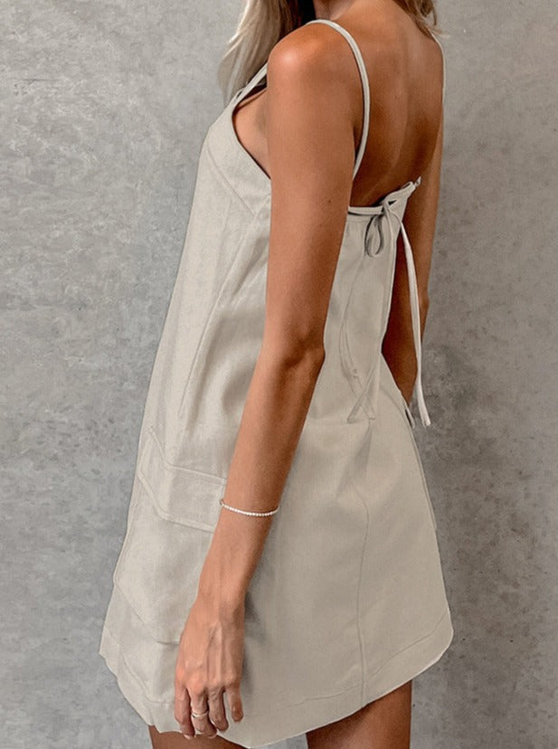 Plain Sleeveless Pocketed Dress