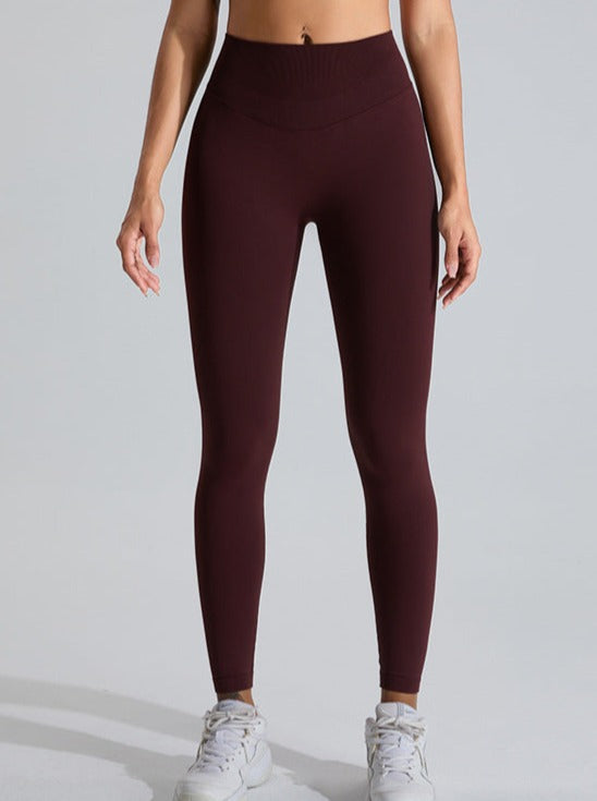 Deep Red High-Waisted Belly Lifting Sports Pants