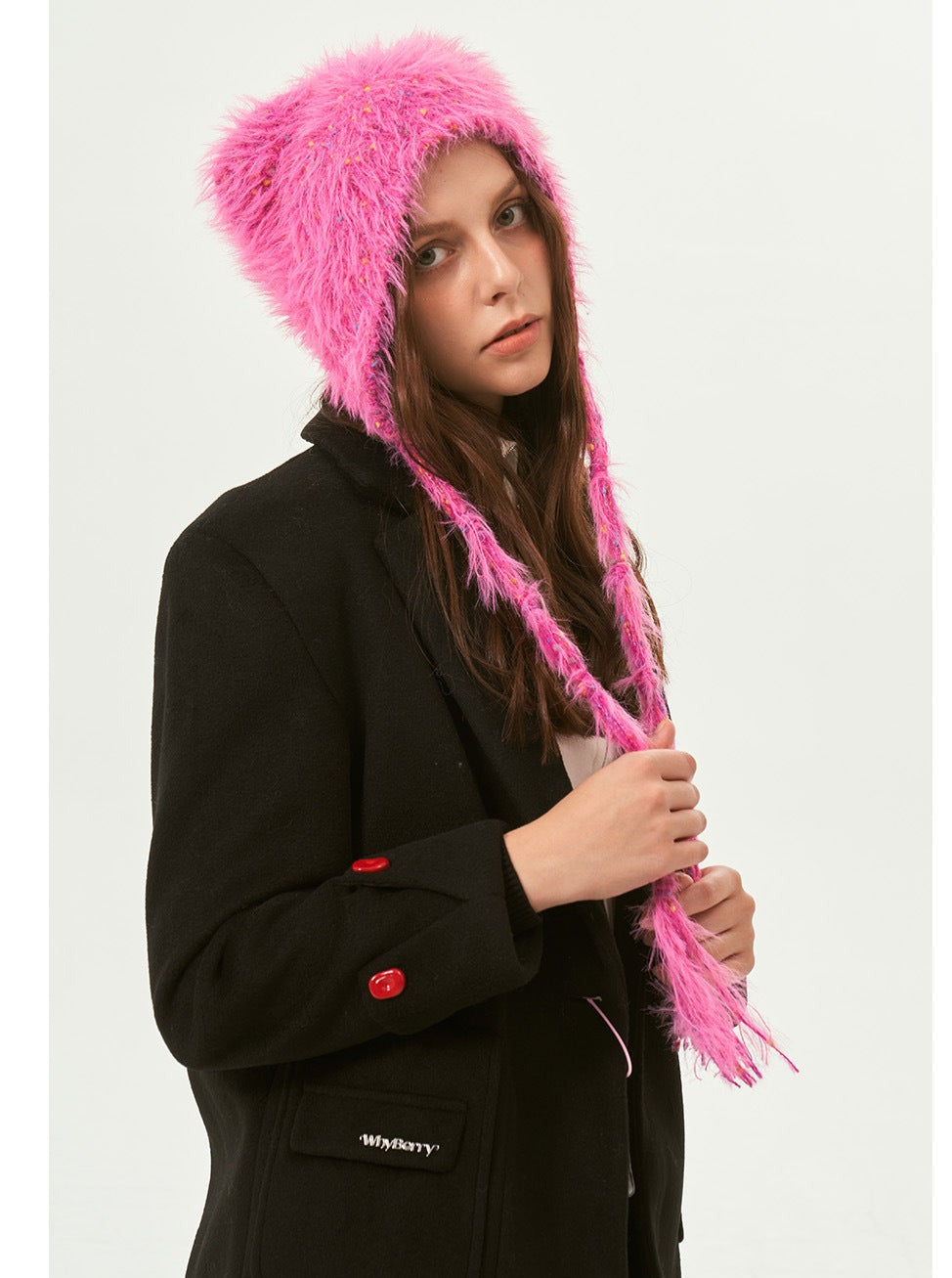 Gorro de invierno cálido con forma de oso rosa para mujer