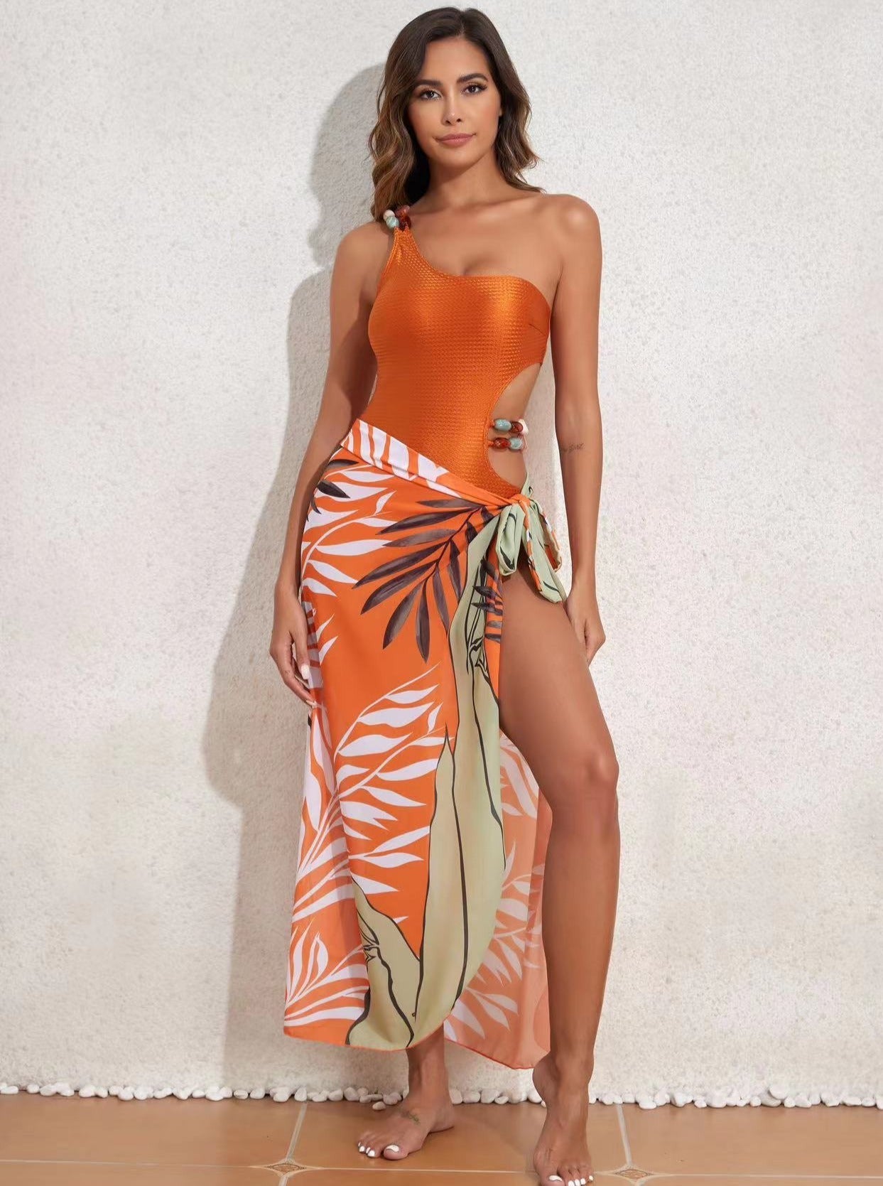 Conjunto de traje de baño tropical naranja 