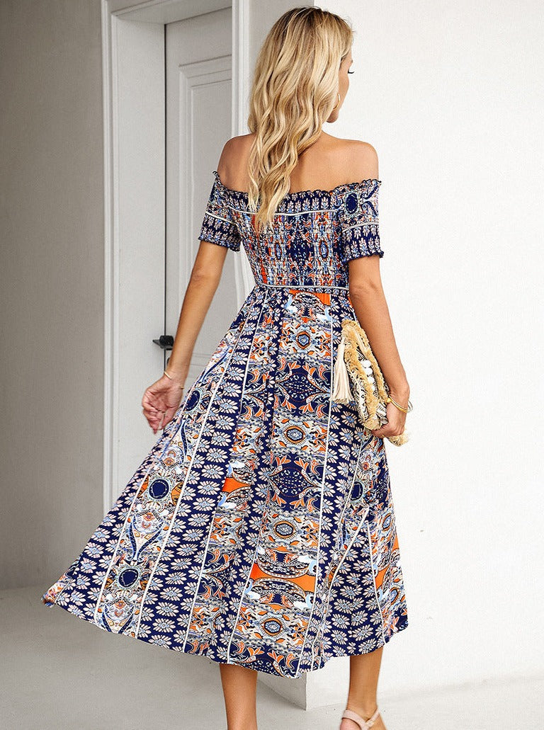 Summer Off Shoulder Bohemian Slit Midi Dress