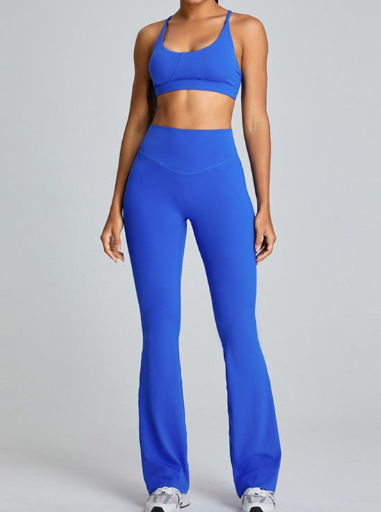 Pantalones de yoga de cintura alta y control de abdomen de color azul 