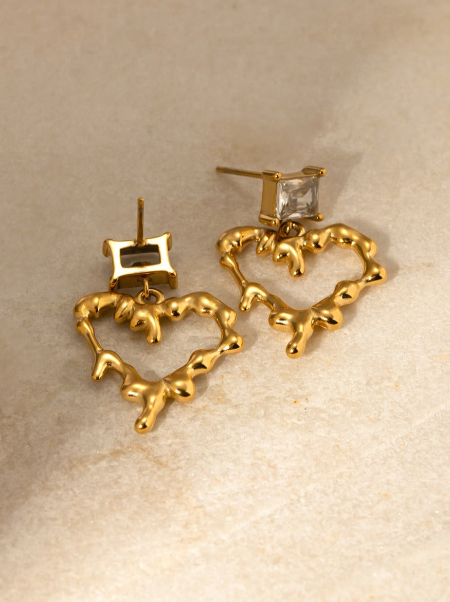 Pendientes colgantes de amor de acero inoxidable y oro de 18 quilates 