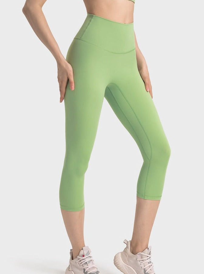 Pantalones de yoga elásticos de cintura alta para hacer ejercicio en color verde manzana