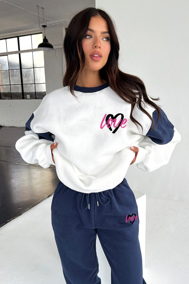 Conjunto de sudadera y joggers con gráfico "Love" para mujer