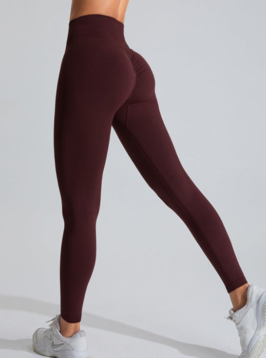 Deep Red High-Waisted Belly Lifting Sports Pants