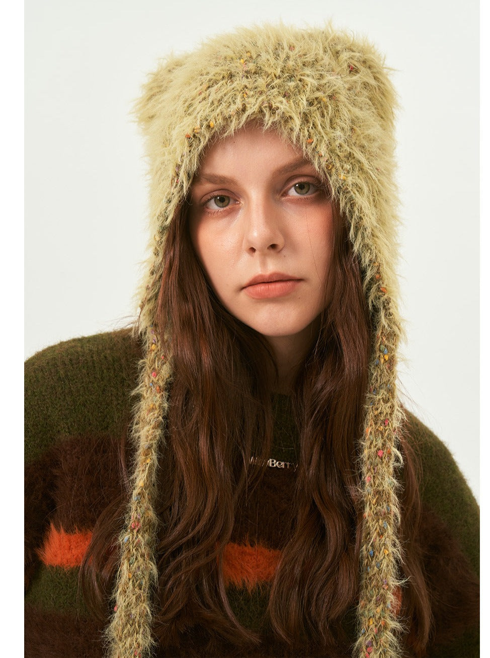 Gorro de invierno cálido con forma de oso verde para mujer