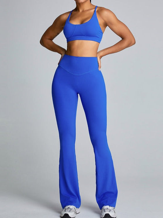 Pantalones de yoga de cintura alta y control de abdomen de color azul 