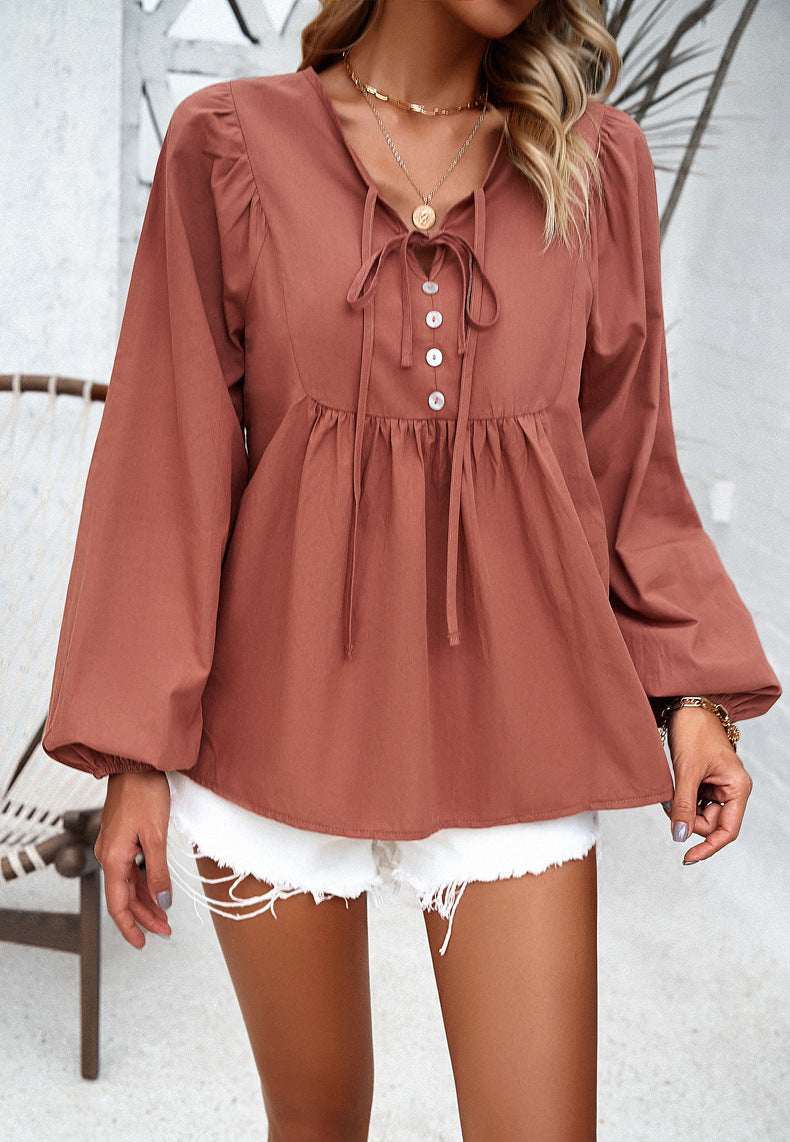 Lace Up Flowy Peasant Blouse