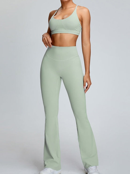 Pantalones de yoga micrograndes con cintura alta y control de abdomen de color verde 