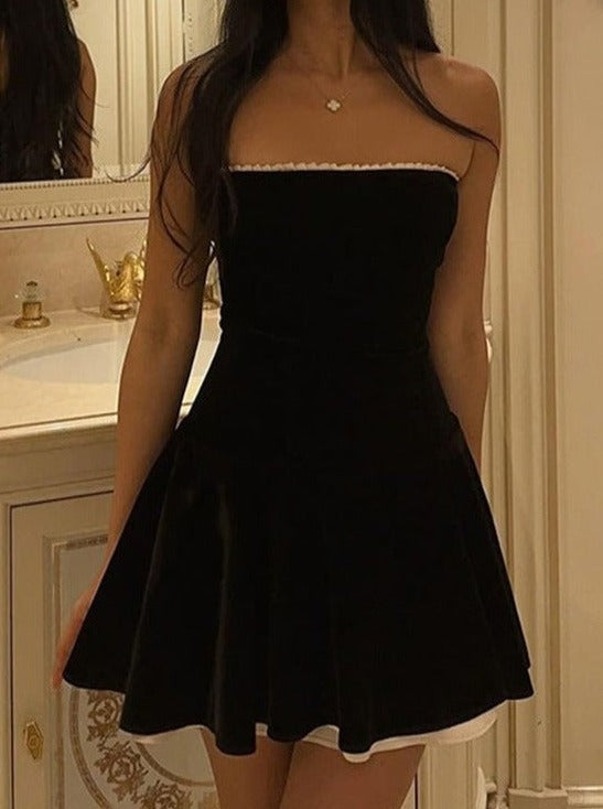 Vestido sexy de terciopelo con encaje negro 