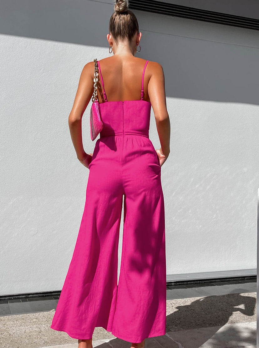 Sold Color Ribboned Jumpsuit