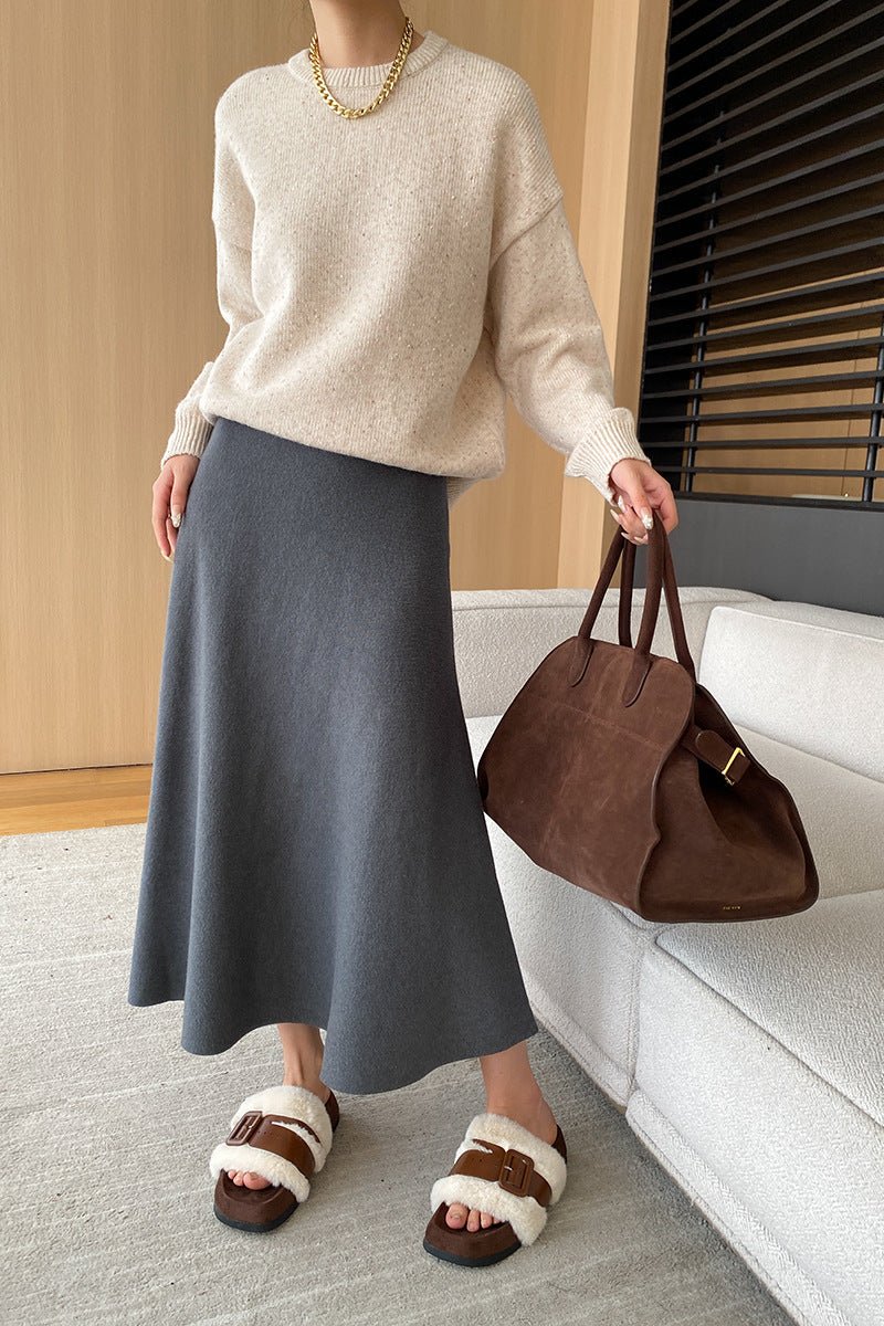 Elegant Elastic Waist A-Line Midi Skirt