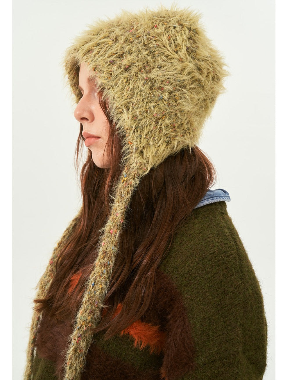 Gorro de invierno cálido con forma de oso verde para mujer