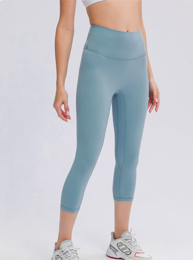 Pantalones de yoga elásticos de cintura alta para ejercicio en color azul pálido