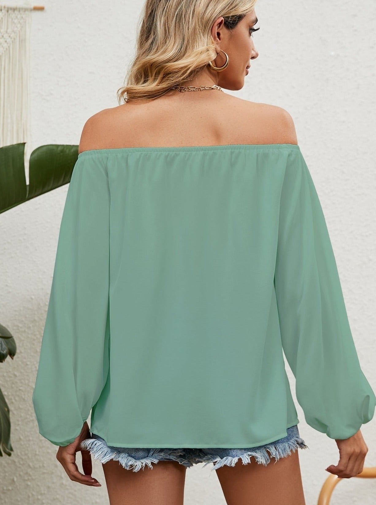 Plain Off Shoulder Ruffled Blouse