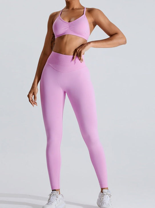 Pantalones deportivos de cintura alta que realzan el abdomen en color rosa 