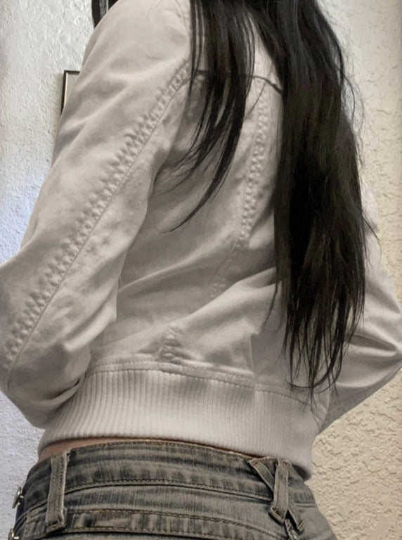 Chaqueta vaquera blanca informal con cremallera 