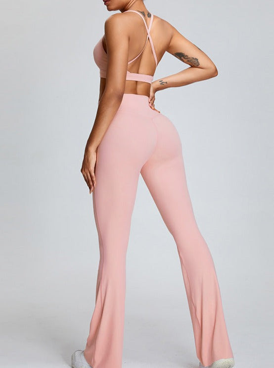 Pantalones de yoga de cintura alta con control de abdomen de color rosa 